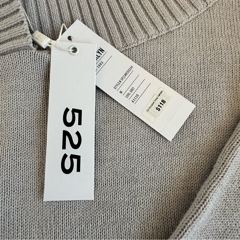NWT 525 America Gray Off Shoulder Pullover Cotton Sweater Womens Medium - Picture 4 of 8
